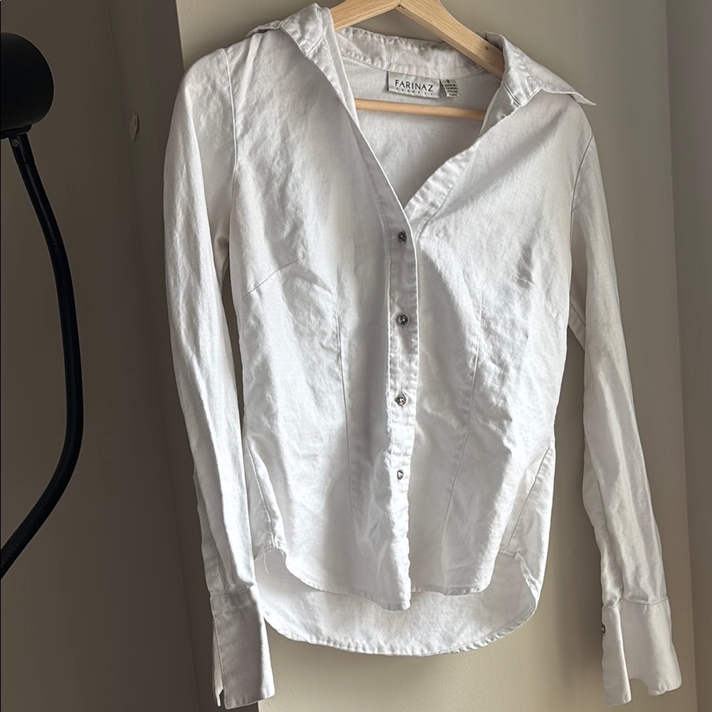 Faherty Women's White Button-Up Blouse